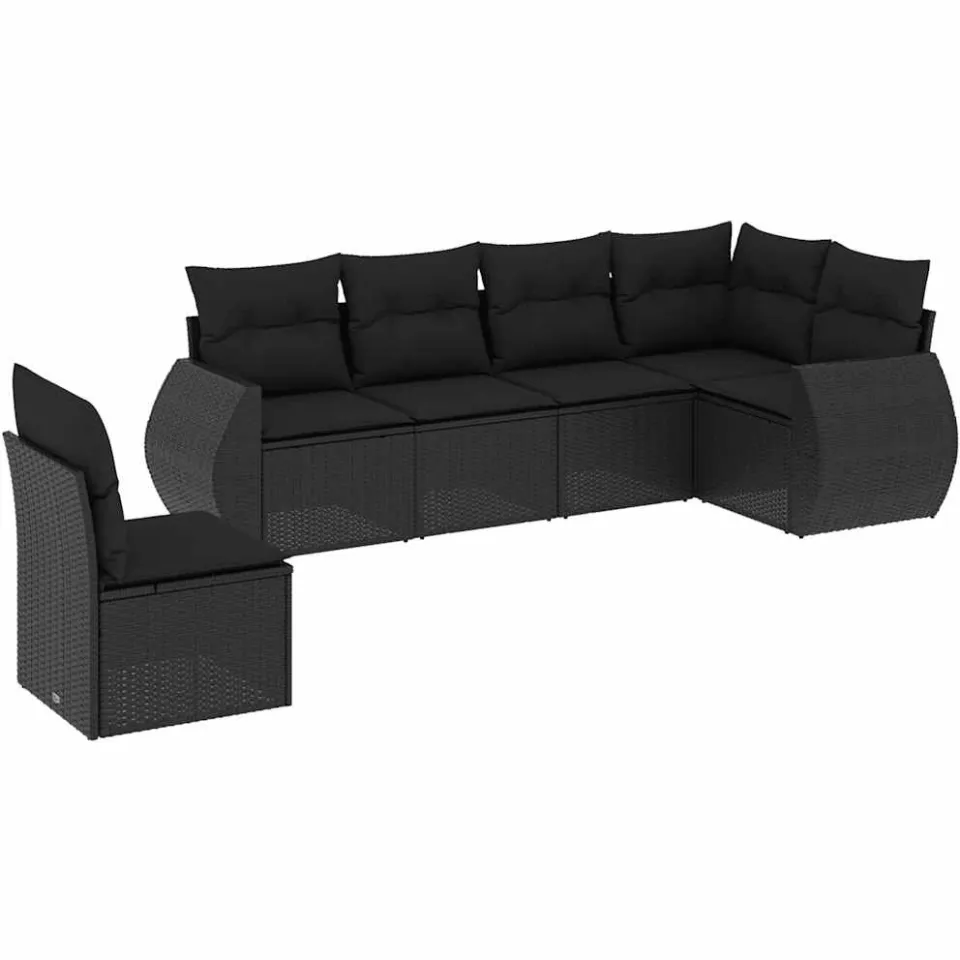 vidaXL 6-delige Loungeset met kussens poly rattan zwart, foto 3