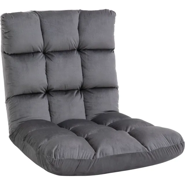 Homona 3-in-1 vloerfauteuil - Met 13-standen rugleuning en 12 cm dikke vulling - Polyester flanel - 55 x 71 x 53,5 cm - Donkergrijs