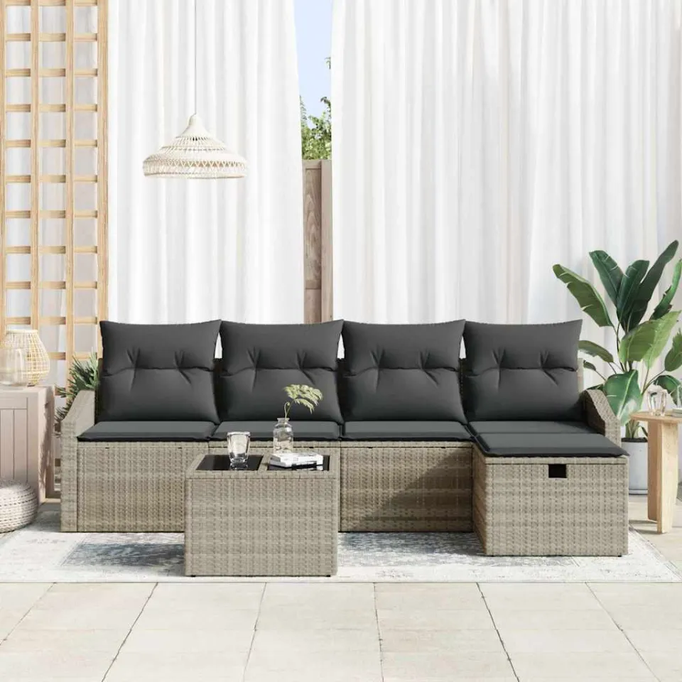 vidaXL Bankstel 6 st poly rattan lichtgrijs, foto 2