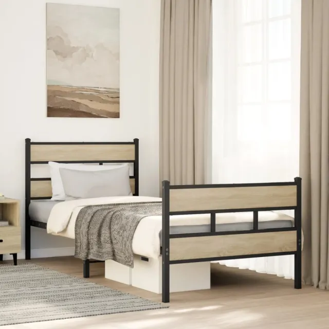 vidaXL Bedframe zonder matras metaal sonoma eikenkleur 90x200 cm Bruin