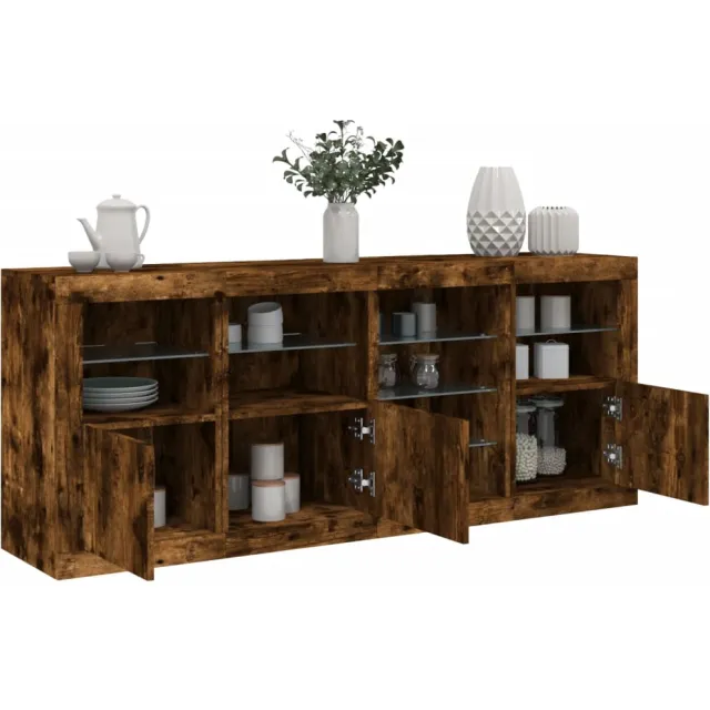 vidaXL Dressoir met LED-verlichting 164x37x67 cm gerookt eikenkleurig, foto 2