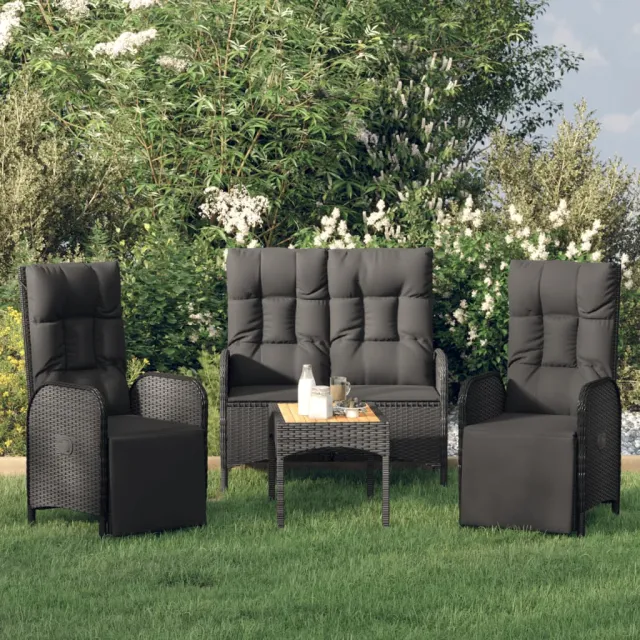 vidaXL 4-delige Tuinset met kussens poly rattan zwart, foto 2