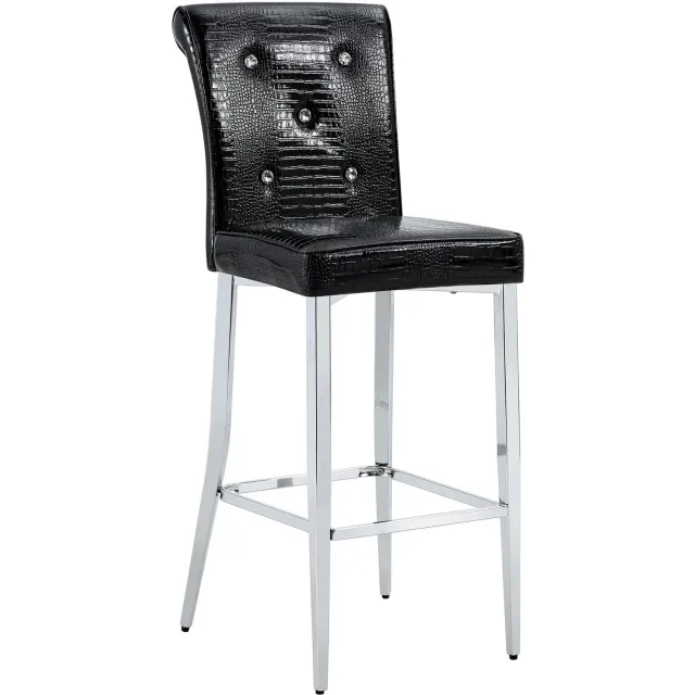 MUVANO Zwarte barkrukken set van 2 - Barstoelen met hoge rugleuning - Kunstleer met krokodillenprint - Voetsteun en chromen poten - Kookeiland