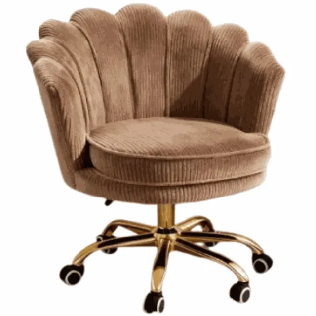 Russle Rib Shell Bureaustoel Bruin met Goudkleurig onderstel - Schelp - Beauty - Salon - Studeren - Slaapkamer - Kaptafel - Visagie - Kapper - Trendy - Verrijdbaar - Verstelbaar