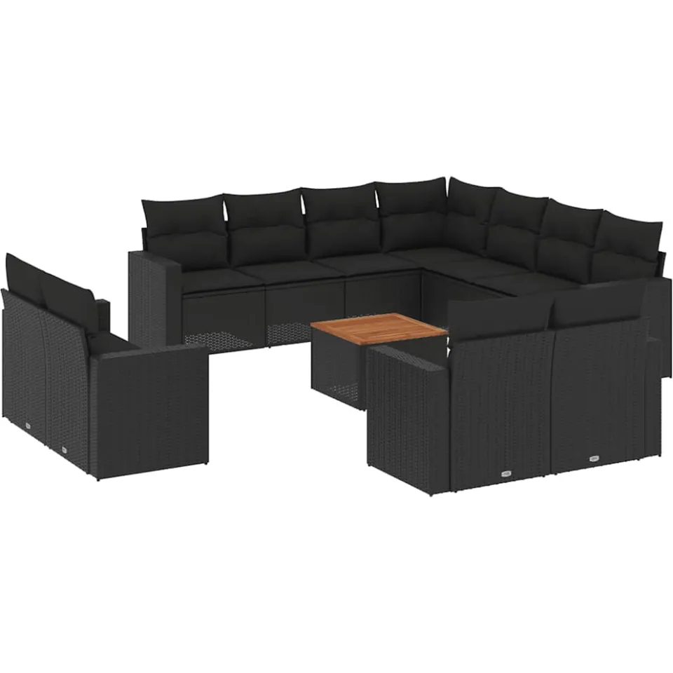 vidaXL 12-delige Loungeset met kussens poly rattan zwart, foto 3
