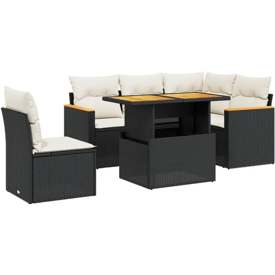 vidaXL 6-delige Loungeset met kussens poly rattan zwart