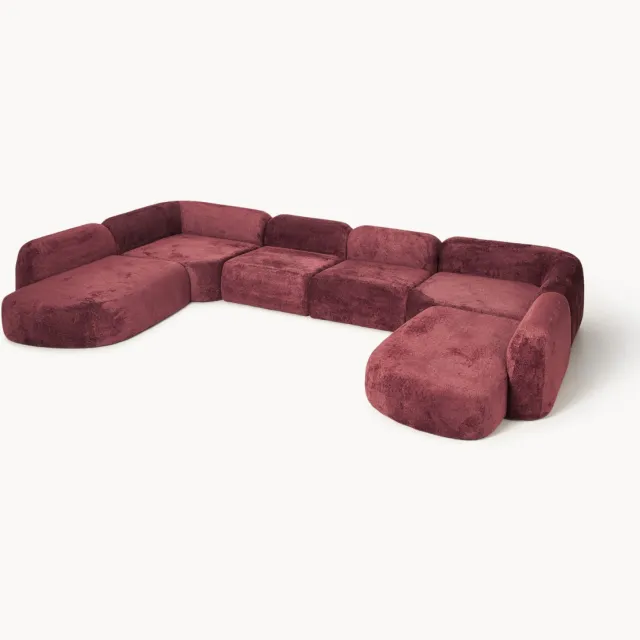 Westwing Collection XL modulaire bank Wolke van teddy bouclé Wijnrood