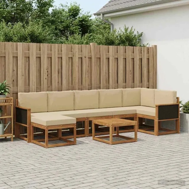 vidaXL Buiten bankenset 8 st 7-zits Natuurlijk en Beige