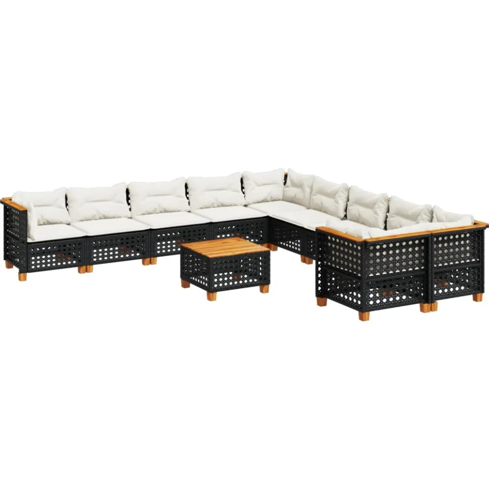 vidaXL 11-delige Loungeset met kussens poly rattan zwart