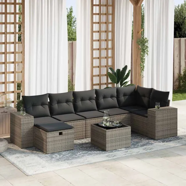 vidaXL 8-delige Loungeset met kussens poly rattan grijs