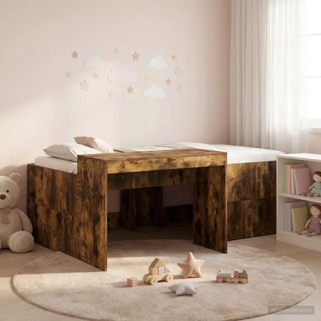 vidaXL Hoge Bed Frame met Bureau voor Kinderen Gerookt eiken