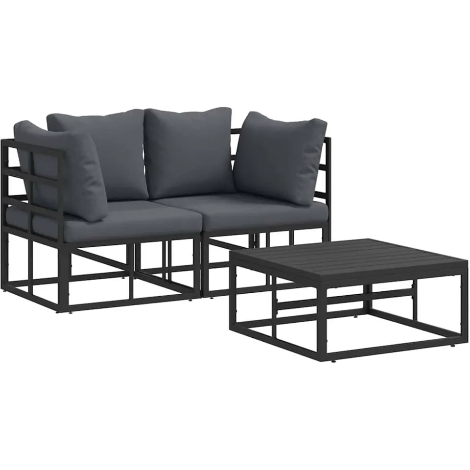 vidaXL Tuinbankenset 3 st Zwart Metaal, foto 3