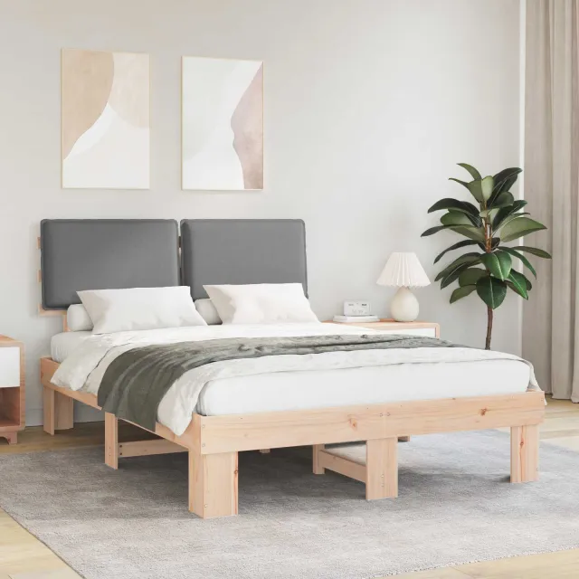 vidaXL Bedframe met Gevoerd Hoofdgedeelte Lichtgrijs 135 x 190 cm