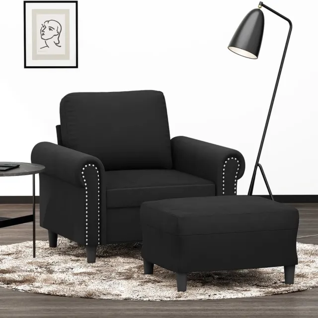 vidaXL Fauteuil - met - voetenbank - 60 - cm - fluweel - zwart