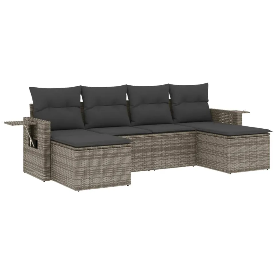 vidaXL 6-delige Loungeset met kussens poly rattan grijs, foto 3