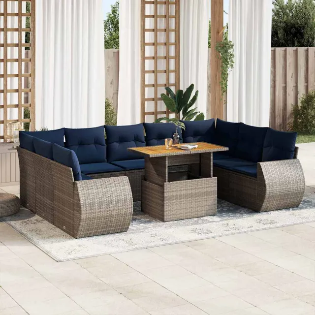 vidaXL 10-delige Loungeset met kussens poly rattan grijs, foto 2