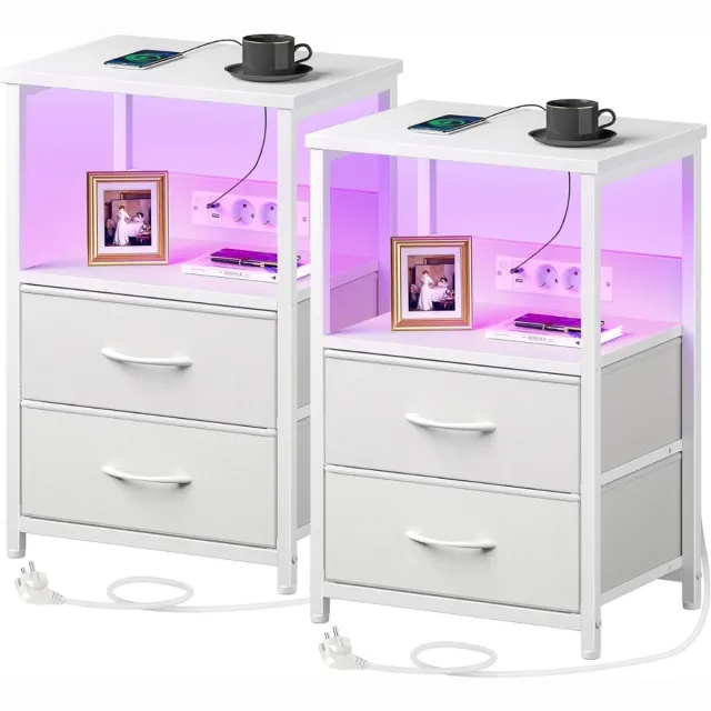 DailySupplies® Nachtkastje set van 2 - Nachtkastjes Industrieel - Kastje met Lades Wit