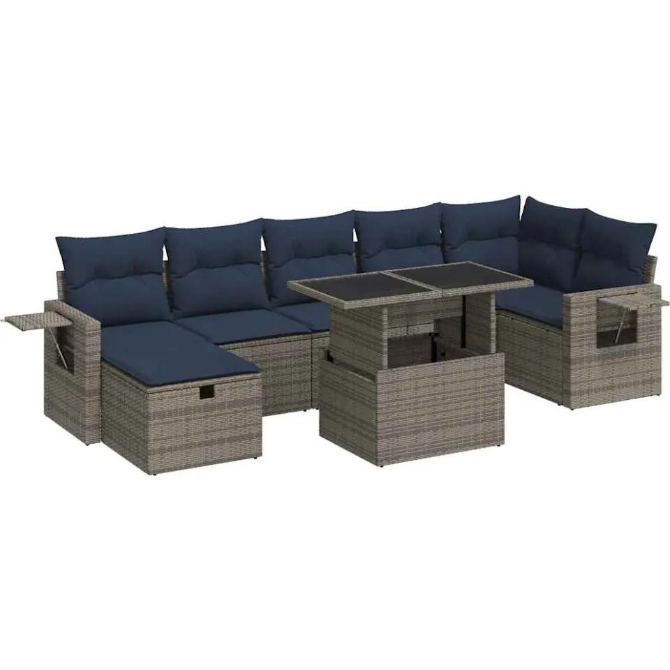 vidaXL 8-delige Loungeset met kussens poly rattan grijs, foto 3