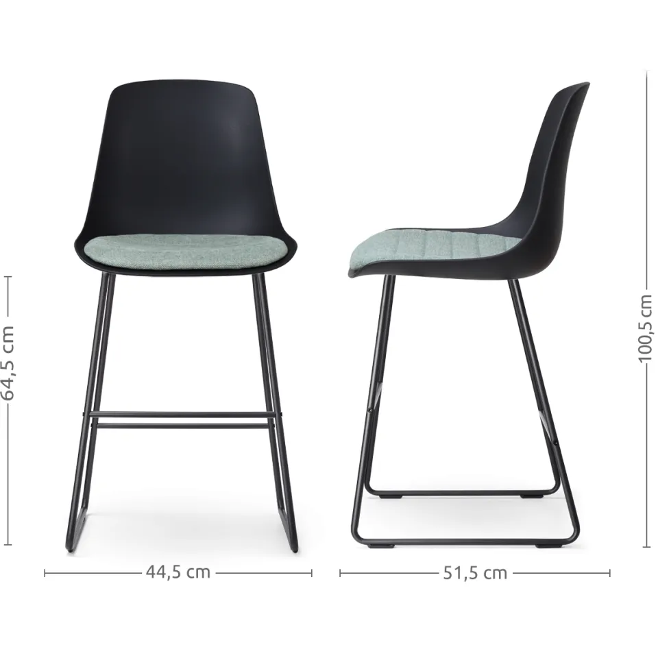 Nolon Nino-Liv barkruk zwart met zacht groen zitkussen - zwart onderstel - 65 cm, foto 3