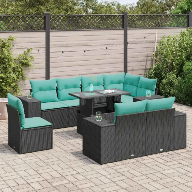 vidaXL 9-delige Loungeset met kussens poly rattan acacia zwart, foto 2