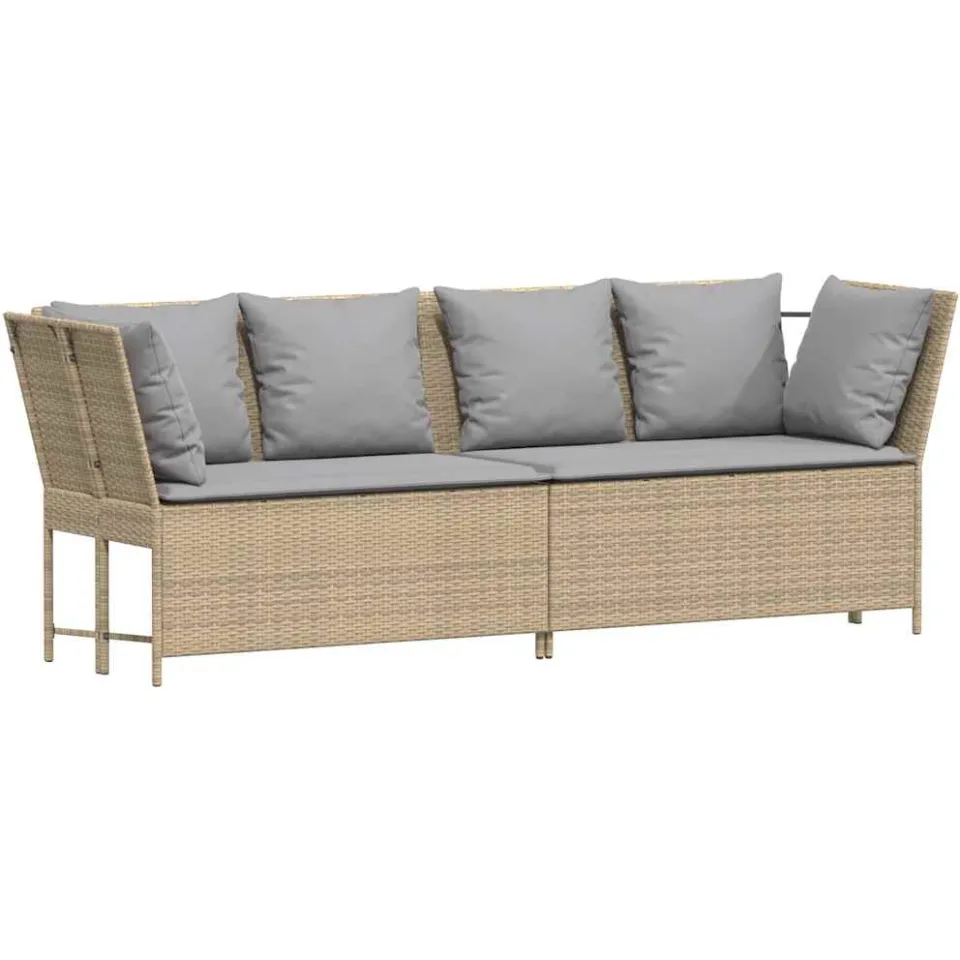 vidaXL Tuinbank met kussens poly rattan beige, foto 4