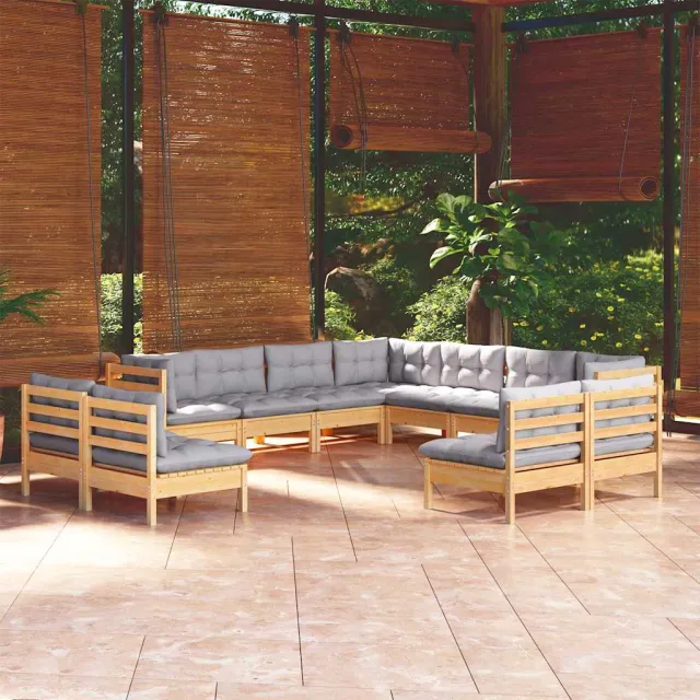 vidaXL 11-delige Loungeset met grijze kussens massief grenenhout grijs, foto 2