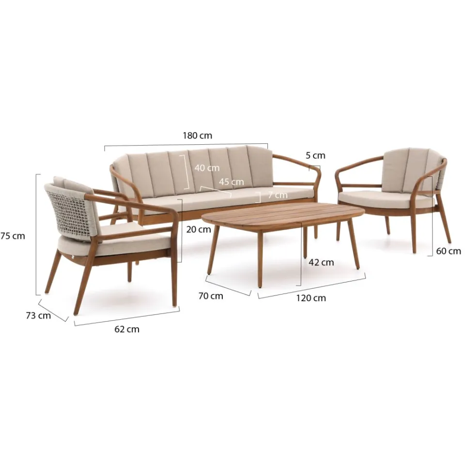 Bellagio tuinmeubelen Bellagio Brasimone stoel-bank loungeset 4-delig bruin, foto 2