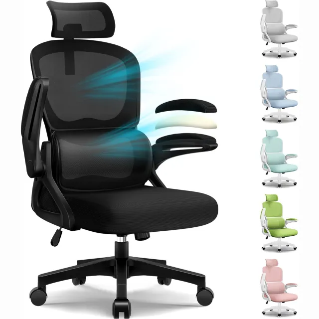 Daccormax Bureaustoel, Ergonomische Bureaustoel met Verstelbare Lendensteun en 3D Hoofdsteun – Bureaustoelen voor Volwassenen – Office Chair 135° Kantelbare Rugleuning – Belastbaar tot 150 kg – Verstelbare Armleuningen – Ademend Mesh – Zwart