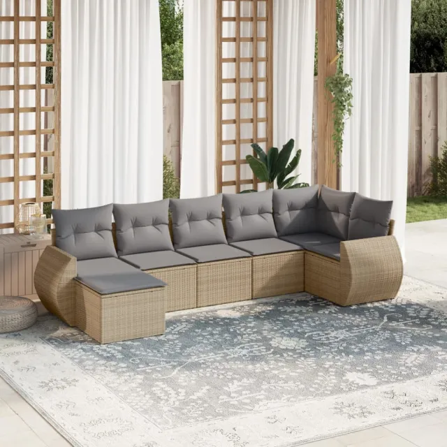 vidaXL 7-delige Loungeset met kussens poly rattan beige, foto 2