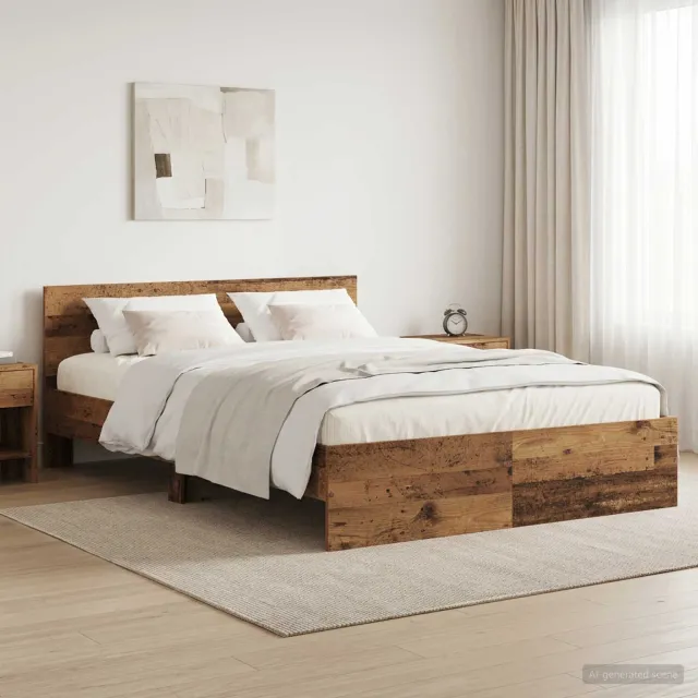 vidaXL Bedframe met Hoofdeinde Oud hout 160 x 200 cm Bewerkt hout Bruin