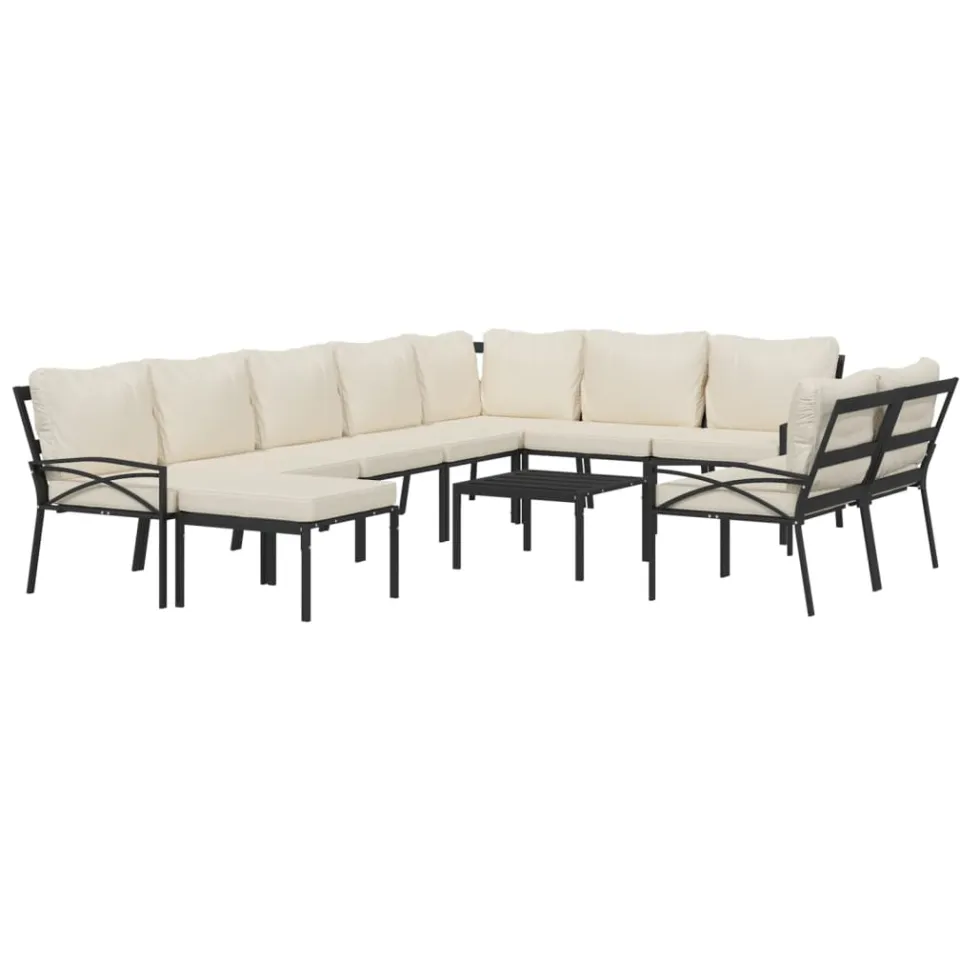 vidaXL 11-delige Loungeset met kussens staal zandkleurig Zwart