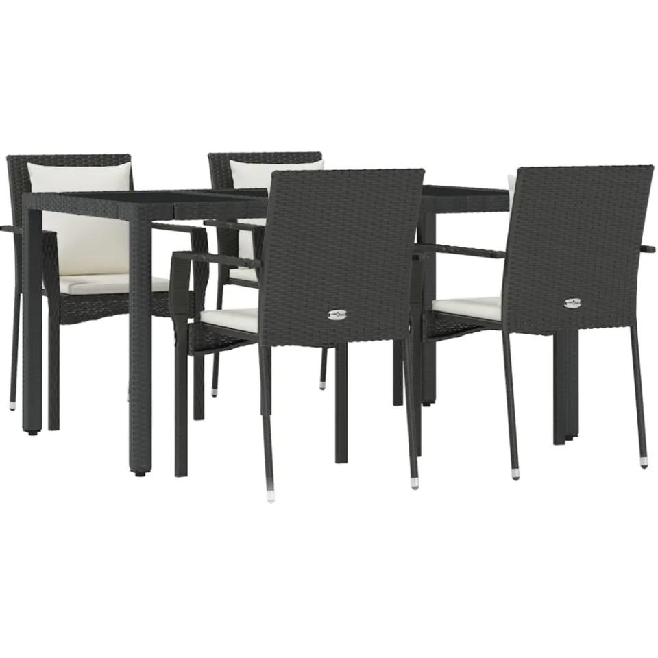 vidaXL 5-delige Tuinset met kussens poly rattan zwart