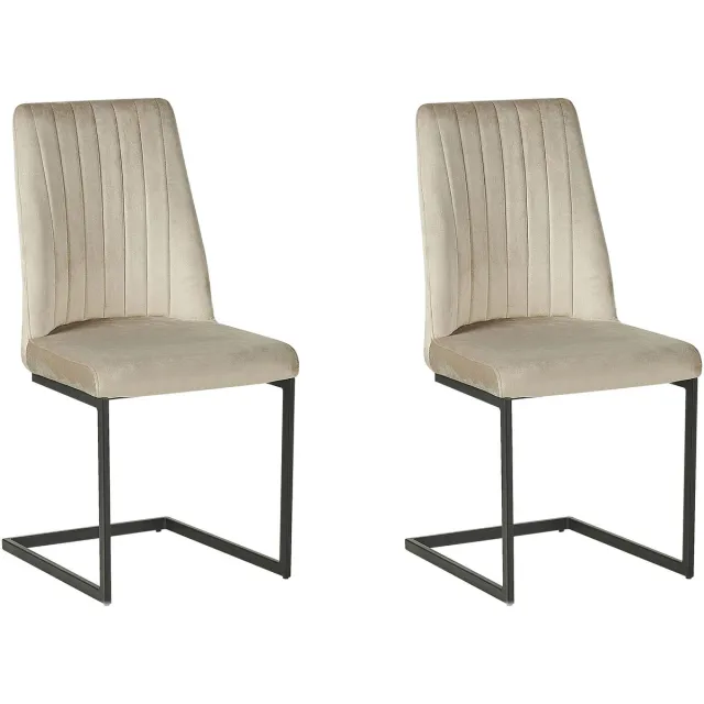 Beliani LAVONIA - Eetkamerstoel set van 2 - Taupe - Fluweel Grijs
