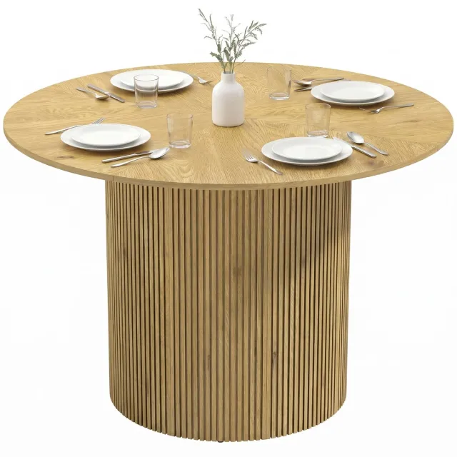sogiol Ronde Eettafel 110 cm - keukentafel met gegroefde cilindrische voet - Eiken