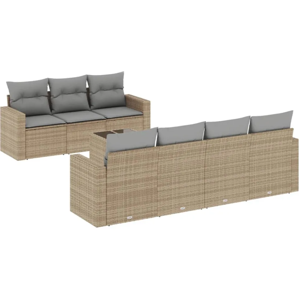 vidaXL 8-delige Loungeset met kussens poly rattan beige, foto 4