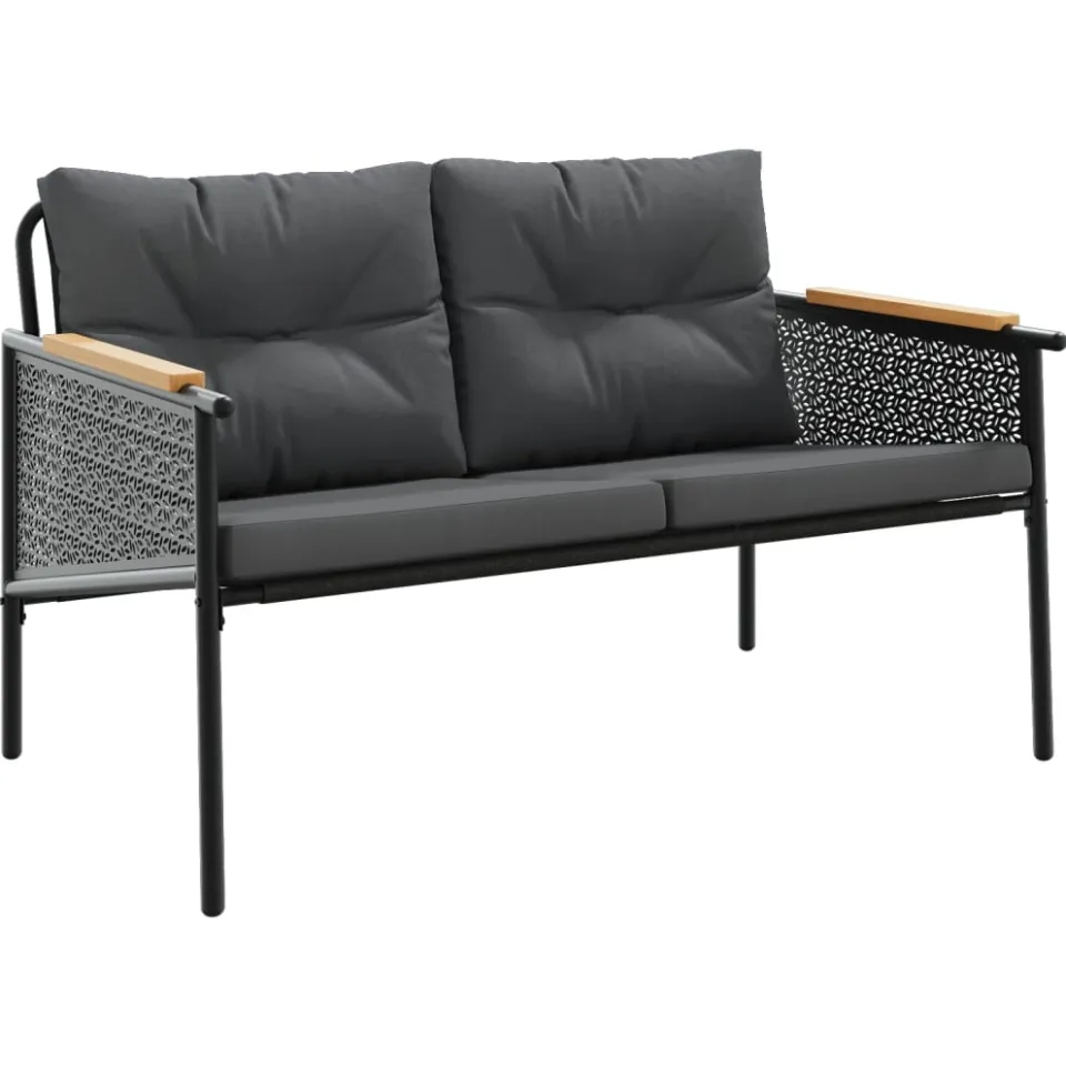 vidaXL Tuinbank met kussens 116 cm staal zwart