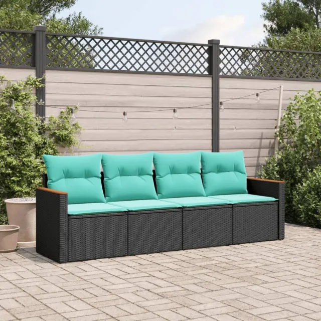 vidaXL 4-delige tuinbankset met kussens, zwart polyrotan, foto 2