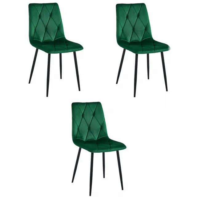 LEOBERT Set van 3 Eetkamerstoelen LIBRA Groen – Zwarte Metalen Poten, Modern Velvet Bekleding, Ergonomisch Design, Max. 120 kg