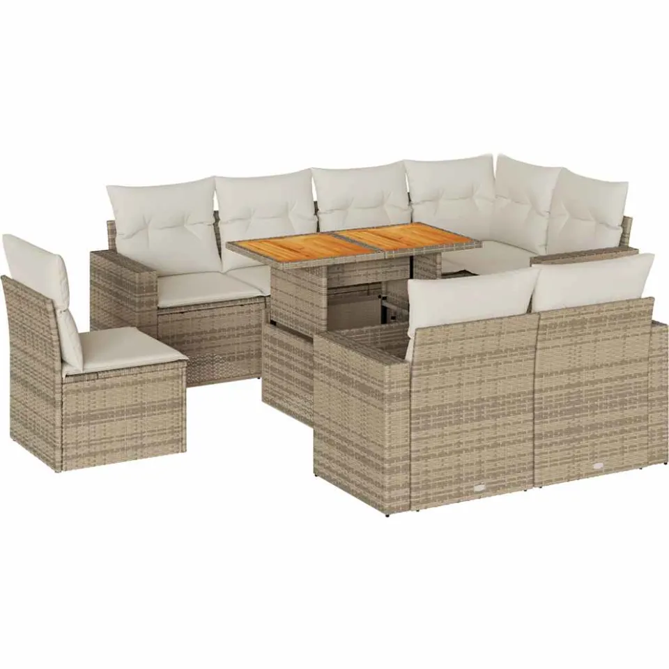 vidaXL 9-delige Loungeset met kussens poly rattan beige, foto 3
