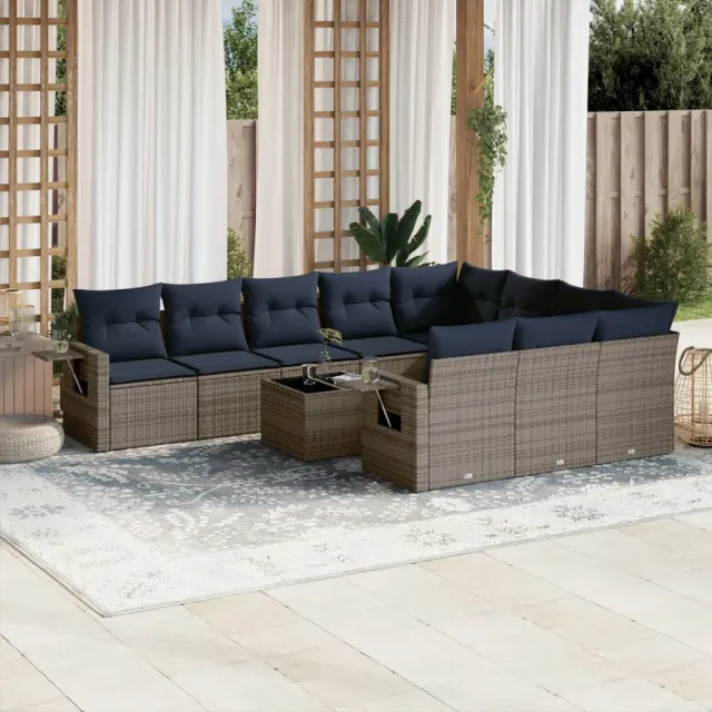 vidaXL 11-delige tuinbankset met kussens, grijs polyrotan, foto 2