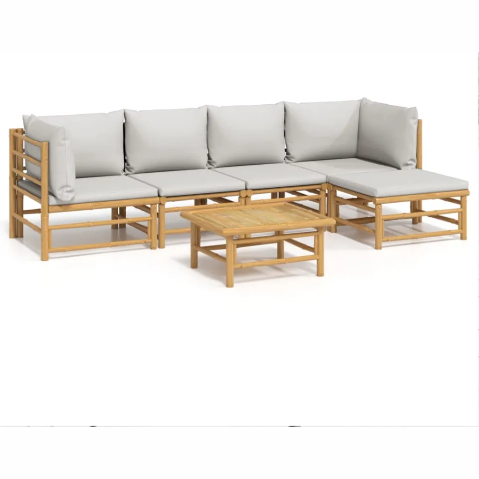 vidaXL 6-delige Loungeset met kussens bamboe lichtgrijs bruin, foto 3