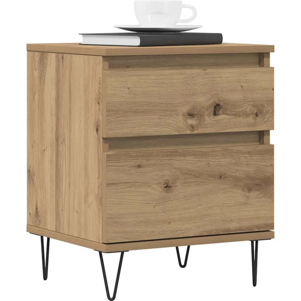 vidaXL Nachtkastjes 2 st 40x35x50cm bewerkt hout artisanaal eikenkleur Bruin