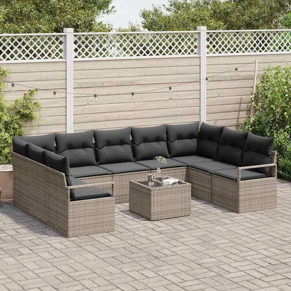 vidaXL Bankstel 10 st Grijs poly rattan, foto 3