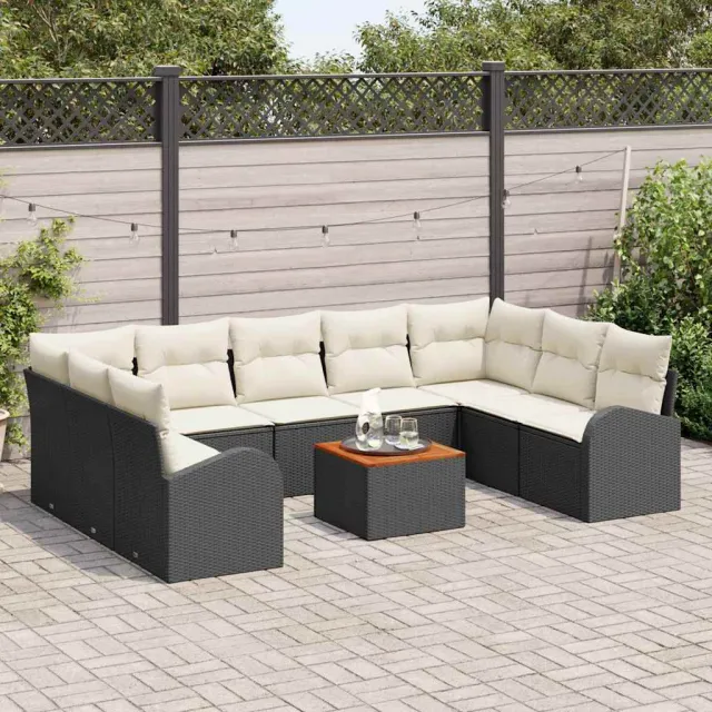 vidaXL Tuinbankenset 10 st Zwart en Crème poly rattan, foto 3