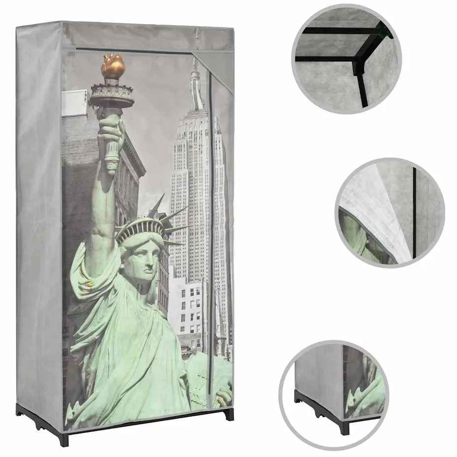 vidaXL Kledingkast New York 75x45x160 cm stof grijs, foto 2