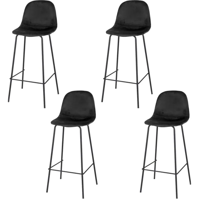 Urban Living IMA - Set van 4 moderne barkrukken in zwart fluweel met zwart metalen frame - 47 x 43 x 76/105 cm