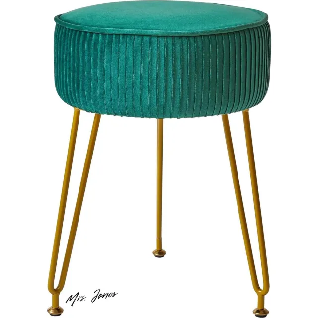 Mrs. Jones Ronde fluwelen voetensteun kruk Ottoman make-up ijdelheidspak - groene fluwelen kleedtafel zitpoef bankkruk met gouden stalen poten-30L . multi-color