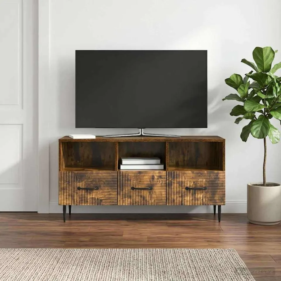 vidaXL TV-kast met lade Gerookt eiken 102 x 34,5 x 50 cm Bewerkt hout, foto 4
