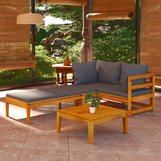 vidaXL 3-delige Loungeset met donkergrijze kussens acaciahout grijs, foto 2