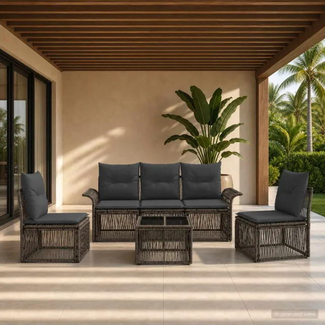 vidaXL Tuinbankenset 6 st Grijs poly rattan, foto 2